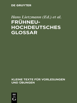 cover image of Frühneuhochdeutsches Glossar